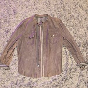 7 For All Mankind Taupe Leather Shirt Jacket